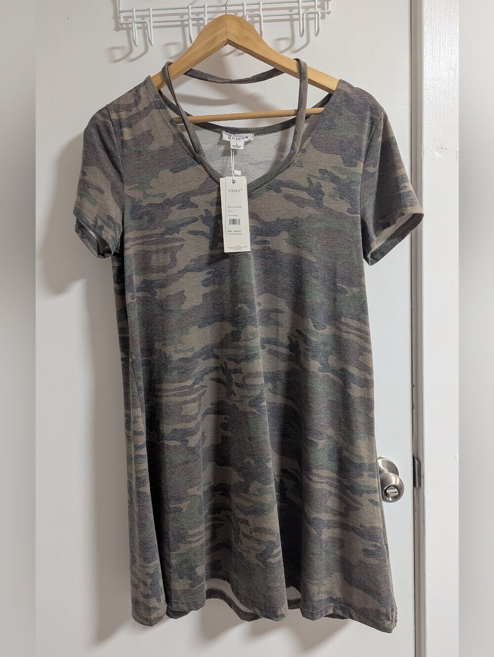Exist Olive & Charcoal Camo V-Neck Tee Dress